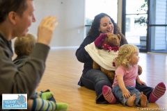 Toddlers participating in a play group aimed at reinforcing and teaching sign language to pre-verbal children